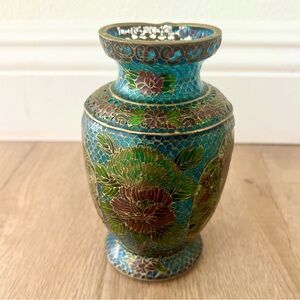 RARE Vintage Antique Openwork Chinese cloisonné enamel Vase 6.25”‎ floral AS IS